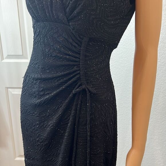 Alfani Size 6 Dress Black Silver Diamond Sparkle V Neck Sleeveless Ruched Midi - Picture 4 of 11